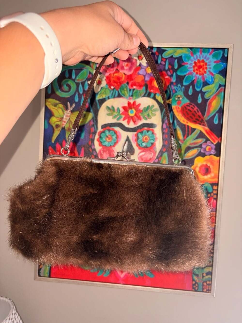 Joe Fresh Brown Faux Fur Kisslock Clutch Handbag